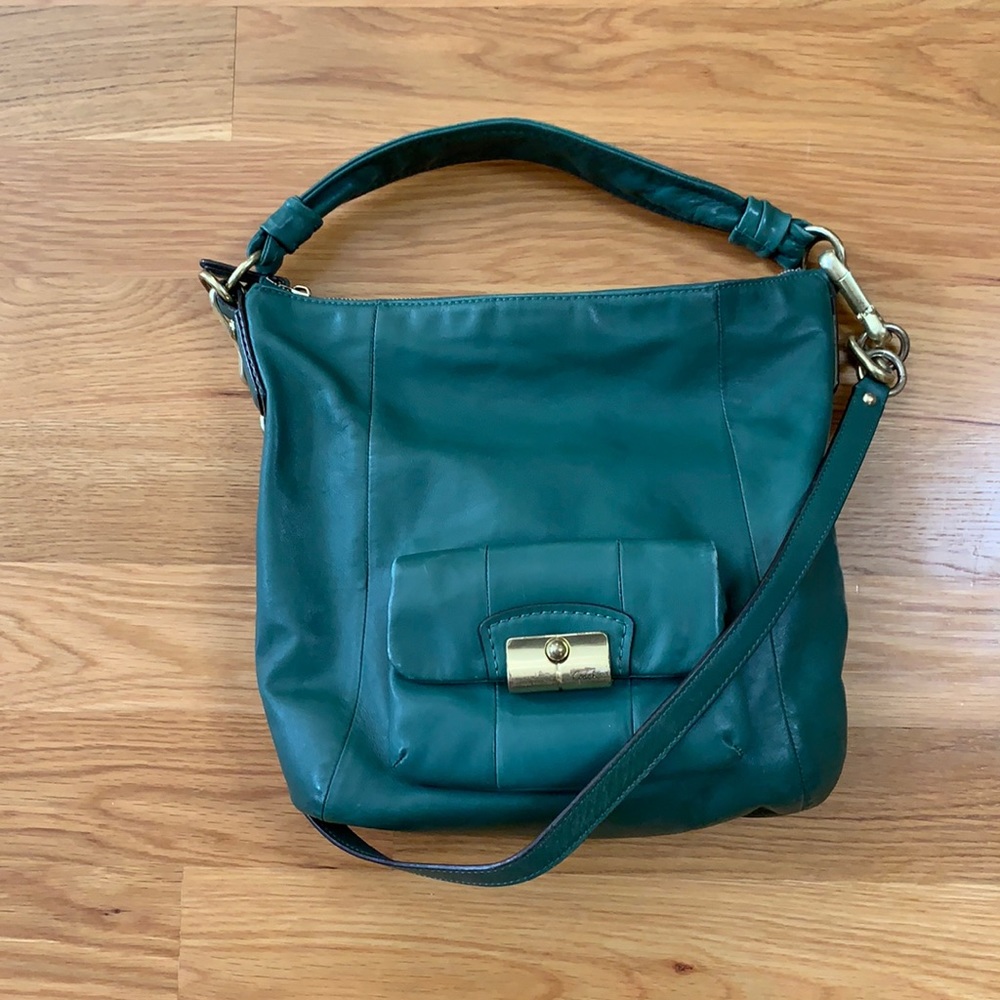 Coach green leather hobo bag
